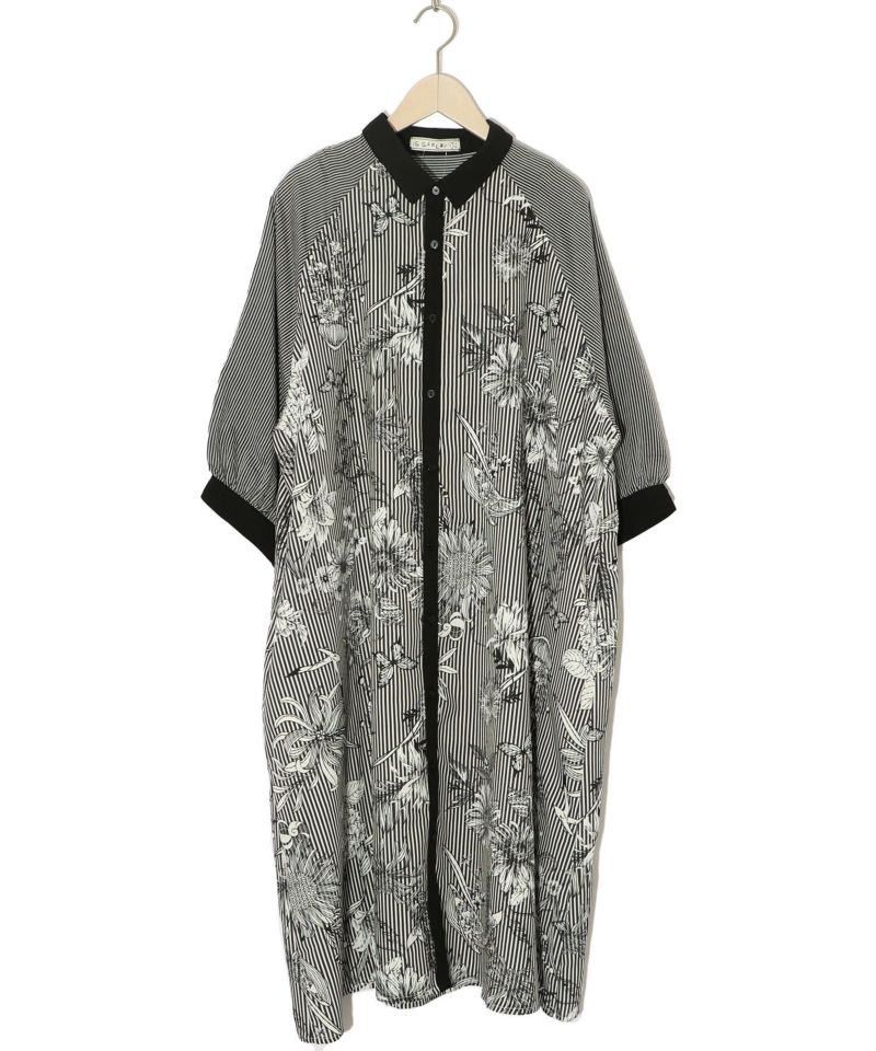 ストライプ花柄シャツワンピース-10