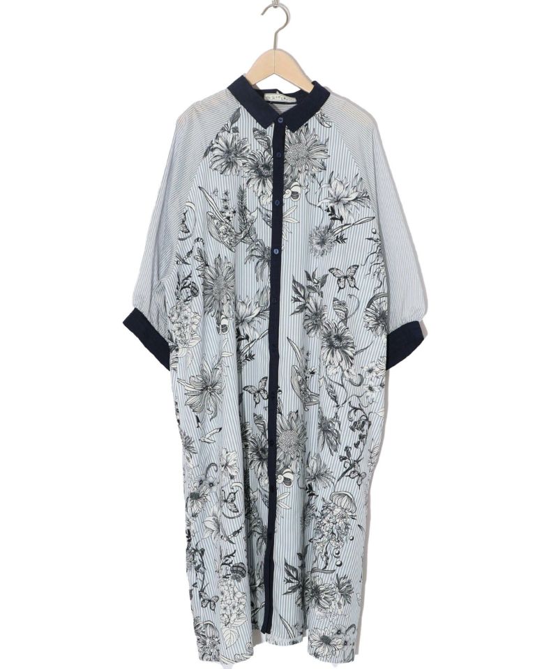 ストライプ花柄シャツワンピース-13