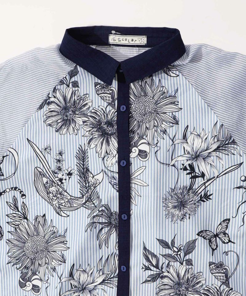 ストライプ花柄シャツワンピース-16