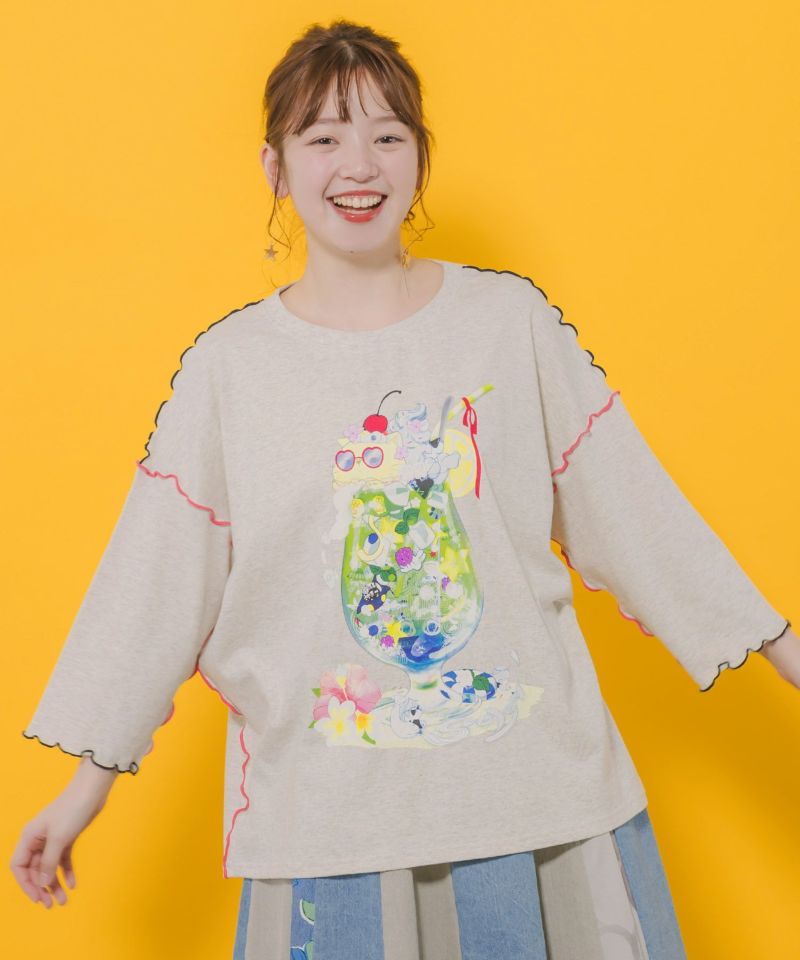 配色メロウステッチ クリームソーダ柄Tシャツ-1