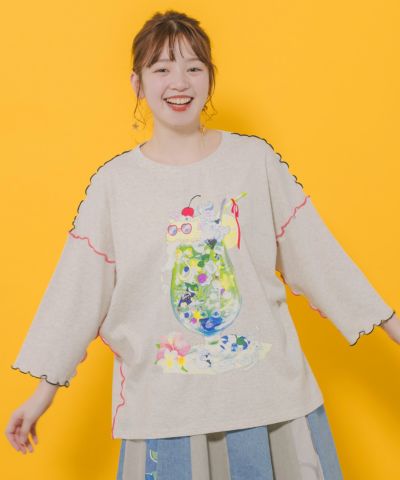 152674：配色メロウステッチ クリームソーダ柄Tシャツ