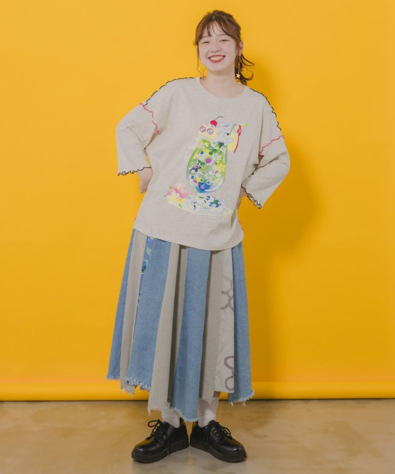 配色メロウステッチ クリームソーダ柄Tシャツ-2