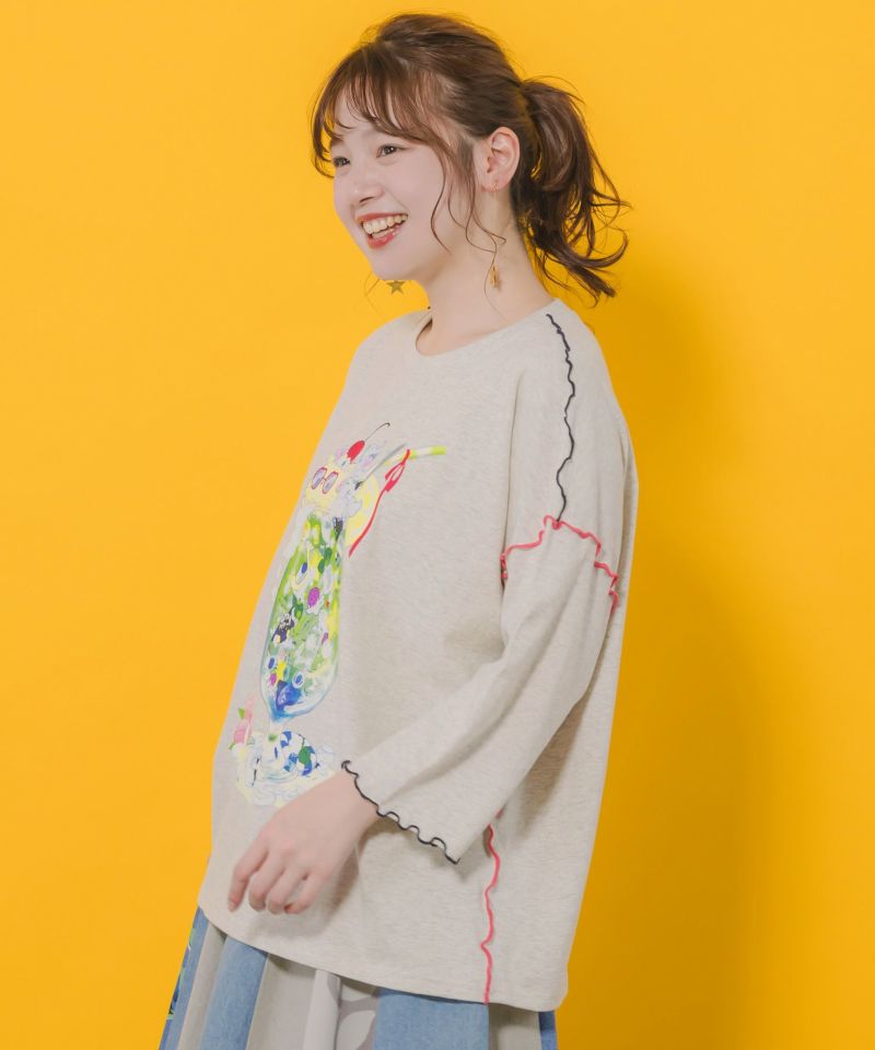 配色メロウステッチ クリームソーダ柄Tシャツ-5