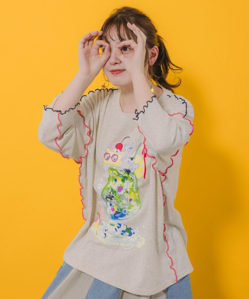 配色メロウステッチ クリームソーダ柄Tシャツ-6