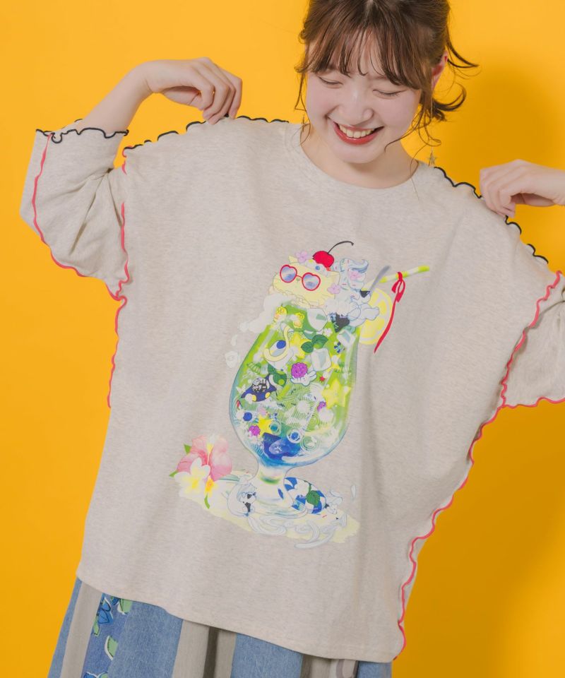 配色メロウステッチ クリームソーダ柄Tシャツ-7