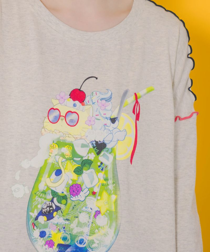 配色メロウステッチ クリームソーダ柄Tシャツ-8