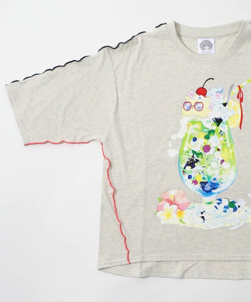 配色メロウステッチ クリームソーダ柄Tシャツ-18