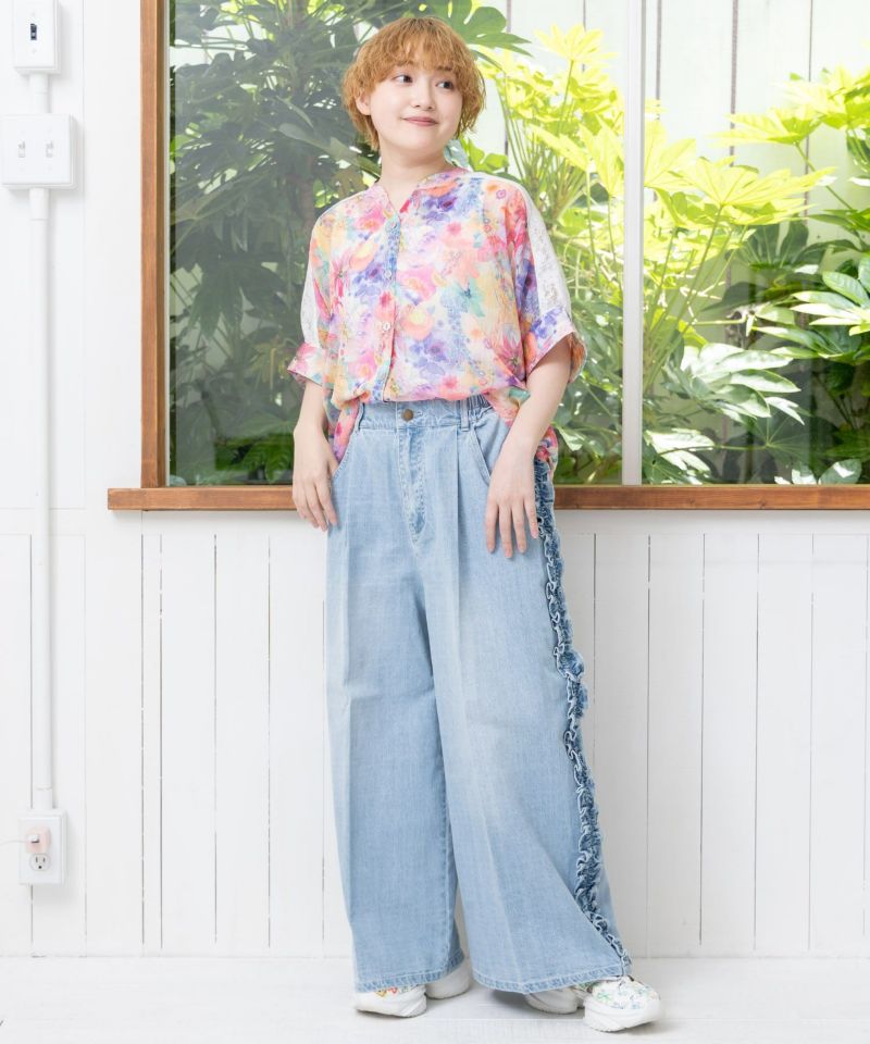 今年の新作から定番まで！ 152650：花クラゲ柄レース切替シャツの通販-ScoLar シャツ+ブラウス(半袖+袖なし)