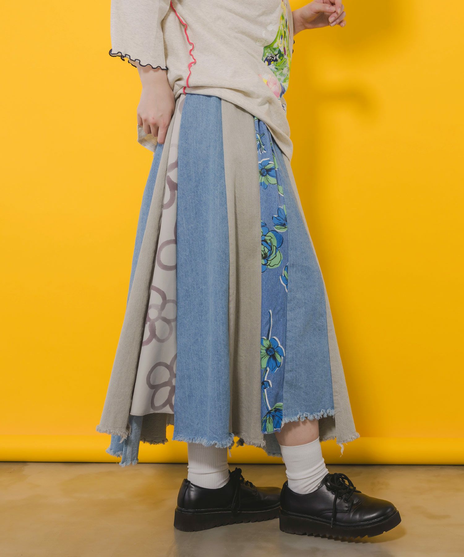 152645：花柄切替デニムスカートの通販-ScoLar 