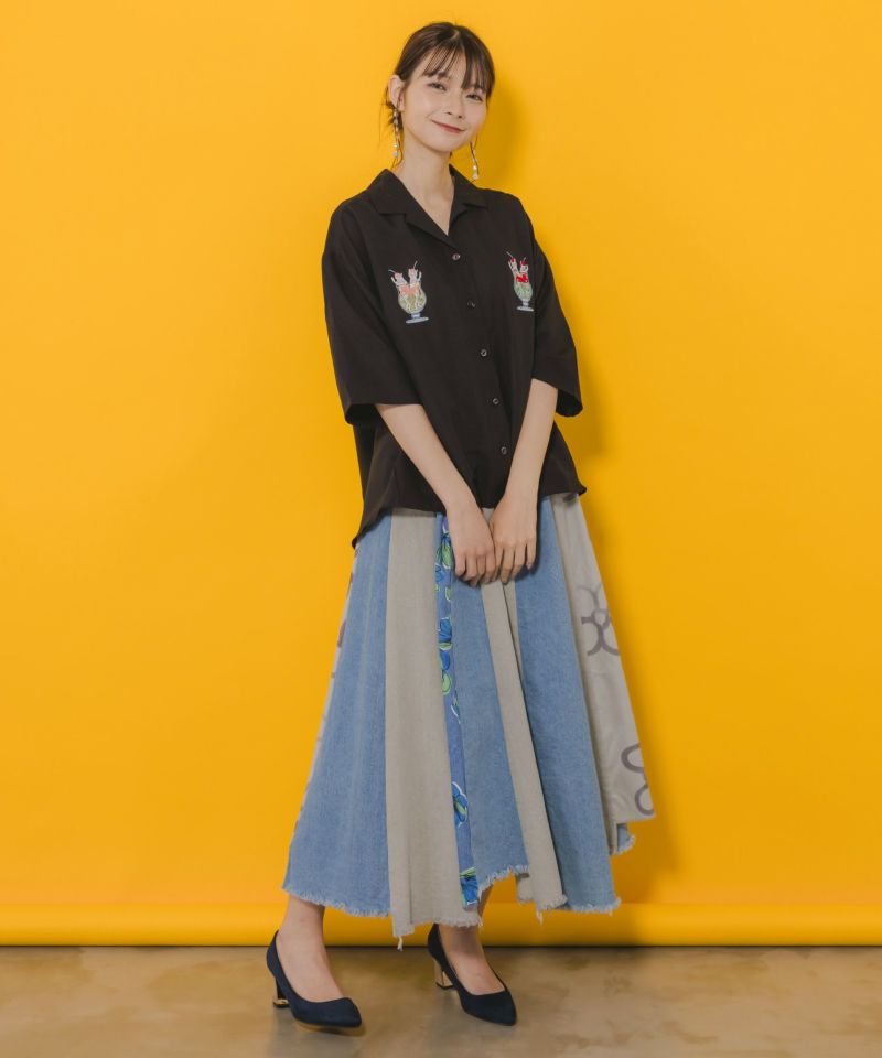 scolar スカラー　152645：花柄切替デニムスカート 152645：花柄切替デニムスカートの通販-ScoLar