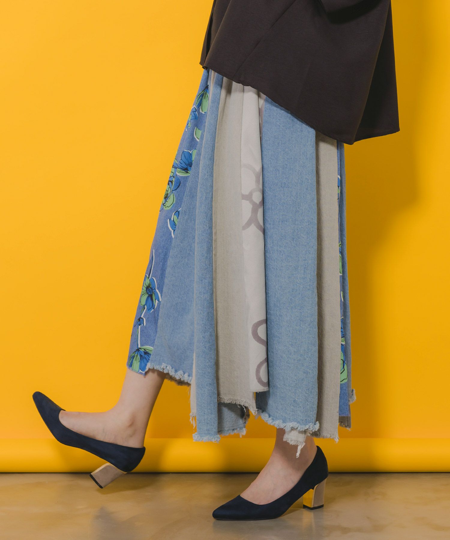 152645：花柄切替デニムスカートの通販-ScoLar 