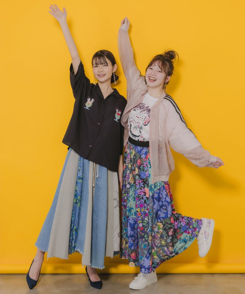 花柄切替デニムスカート-15