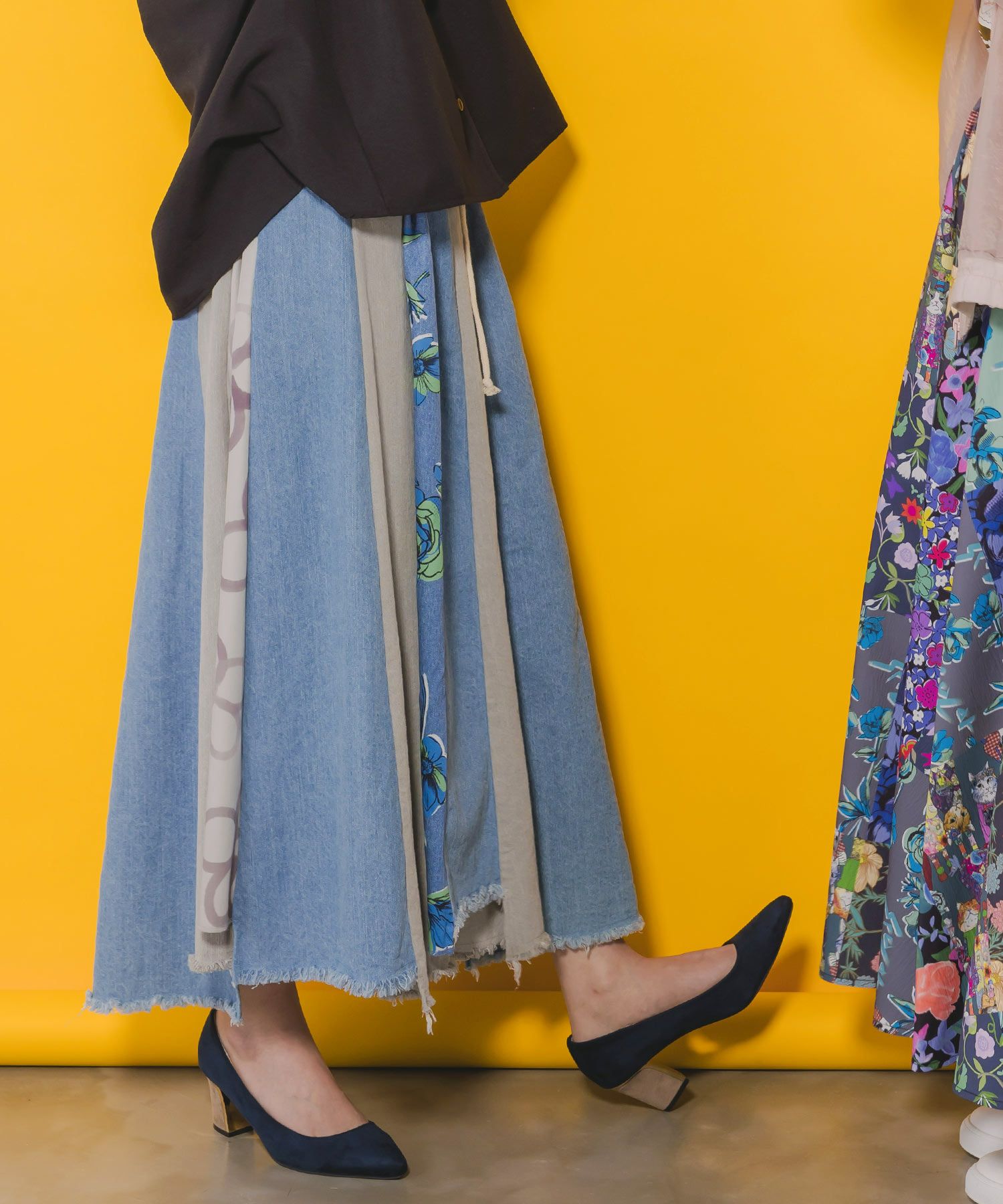 152645：花柄切替デニムスカートの通販-ScoLar 