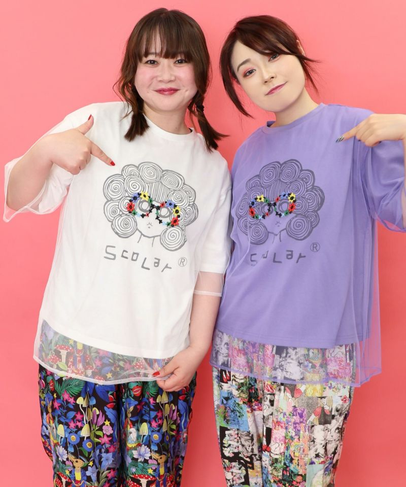 花メガネ刺繍 スカラーちゃんチュール重ねプルオーバー-1
