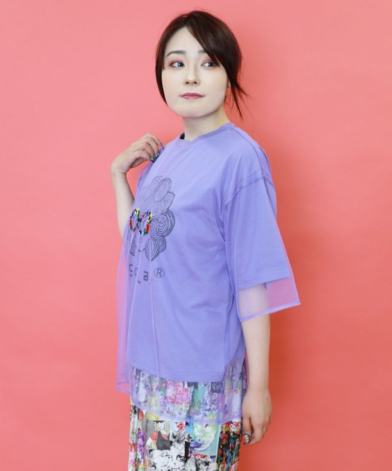 花メガネ刺繍 スカラーちゃんチュール重ねプルオーバー-4