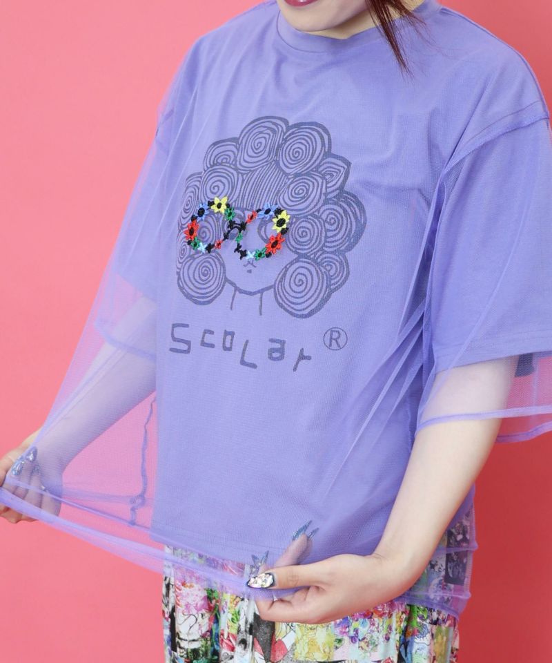花メガネ刺繍 スカラーちゃんチュール重ねプルオーバー-6