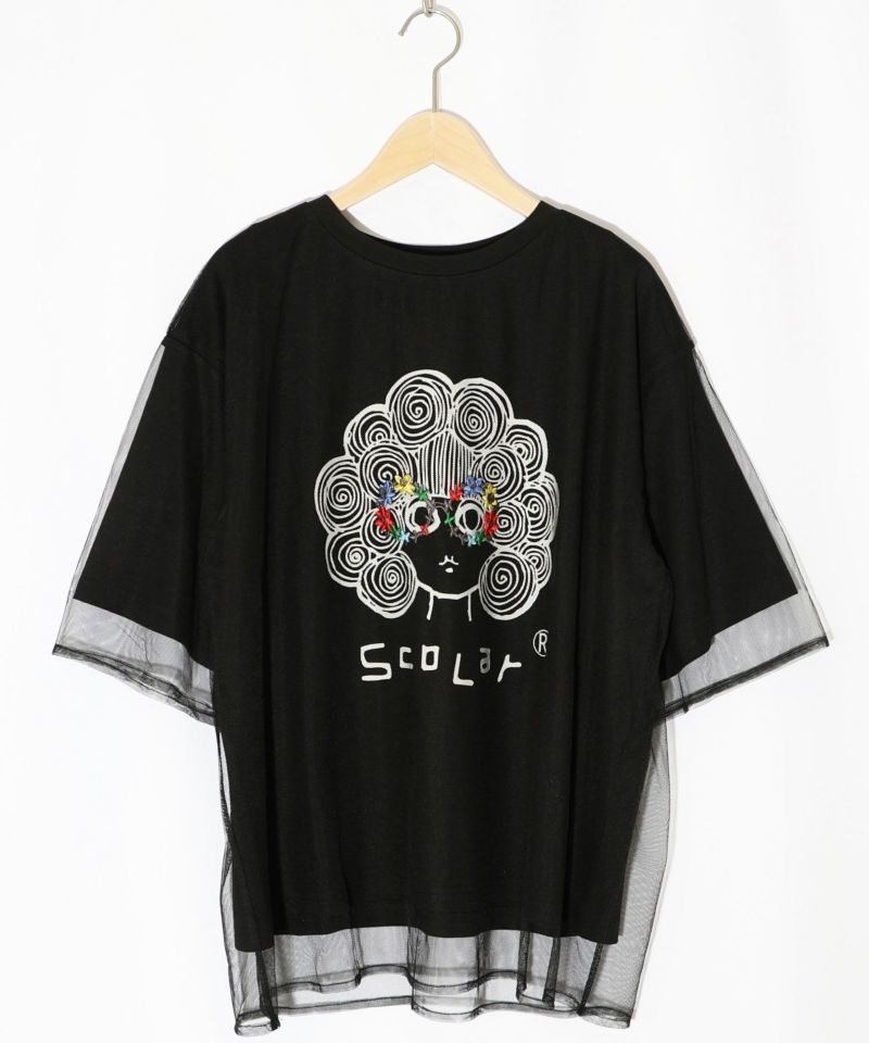 花メガネ刺繍 スカラーちゃんチュール重ねプルオーバー-10