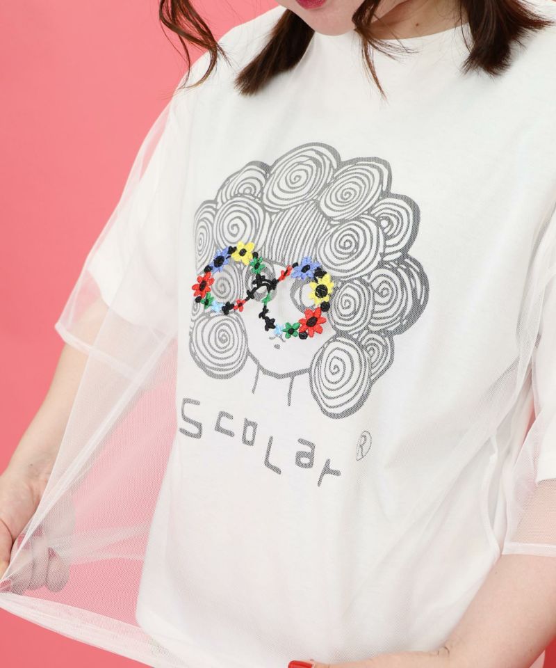 花メガネ刺繍 スカラーちゃんチュール重ねプルオーバー-18