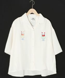152663：レトロなネコソーダ刺繍シャツの通販-ScoLar