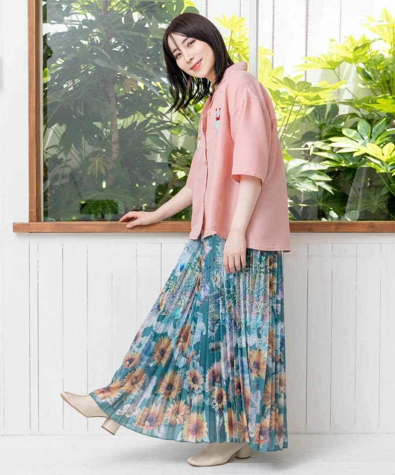レトロなネコソーダ刺繍シャツ-17