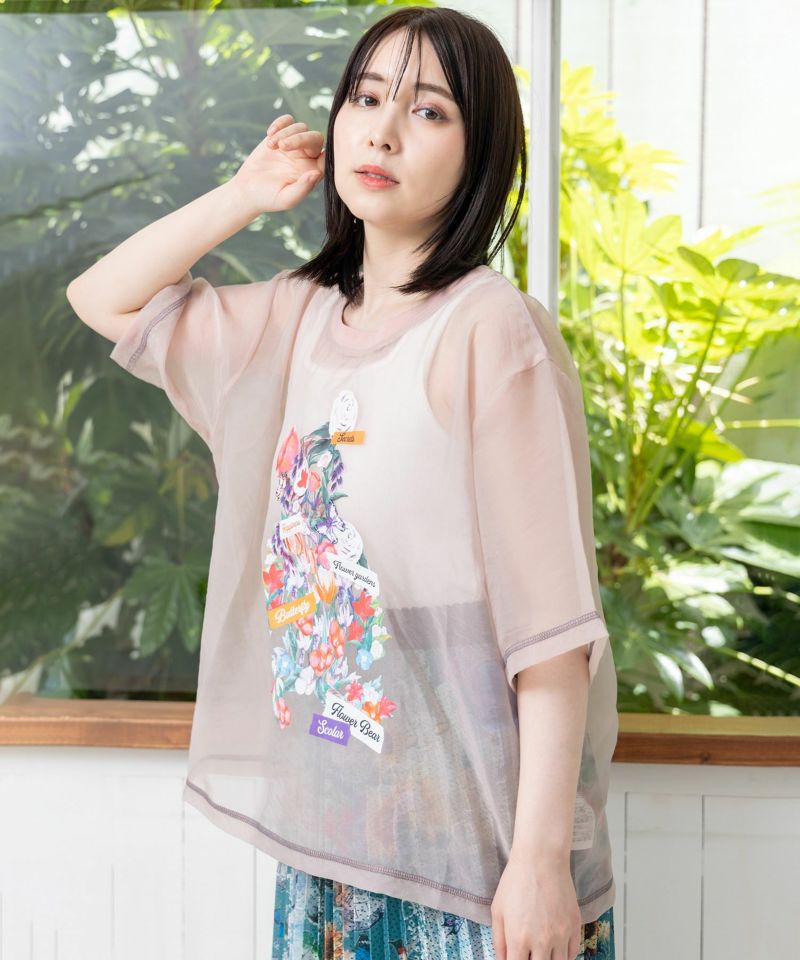 クマシルエット花柄シアープルオーバー-4