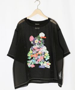 152662：クマシルエット花柄シアープルオーバーの通販-ScoLar