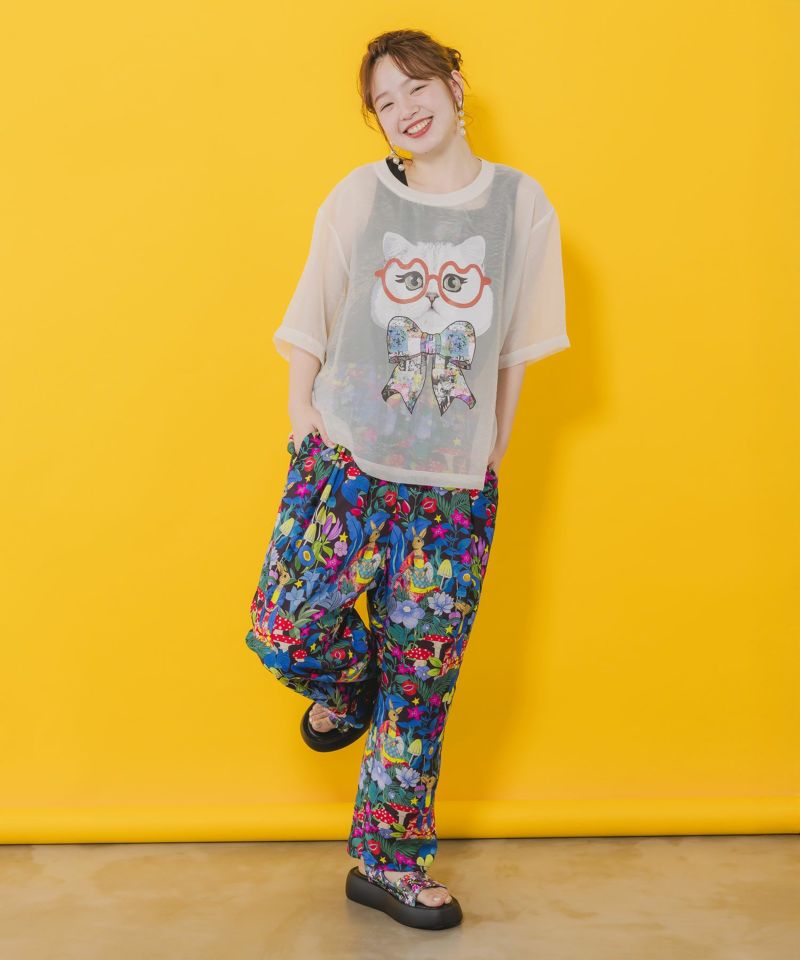 眼鏡リボンネコ柄シアープルオーバー-2