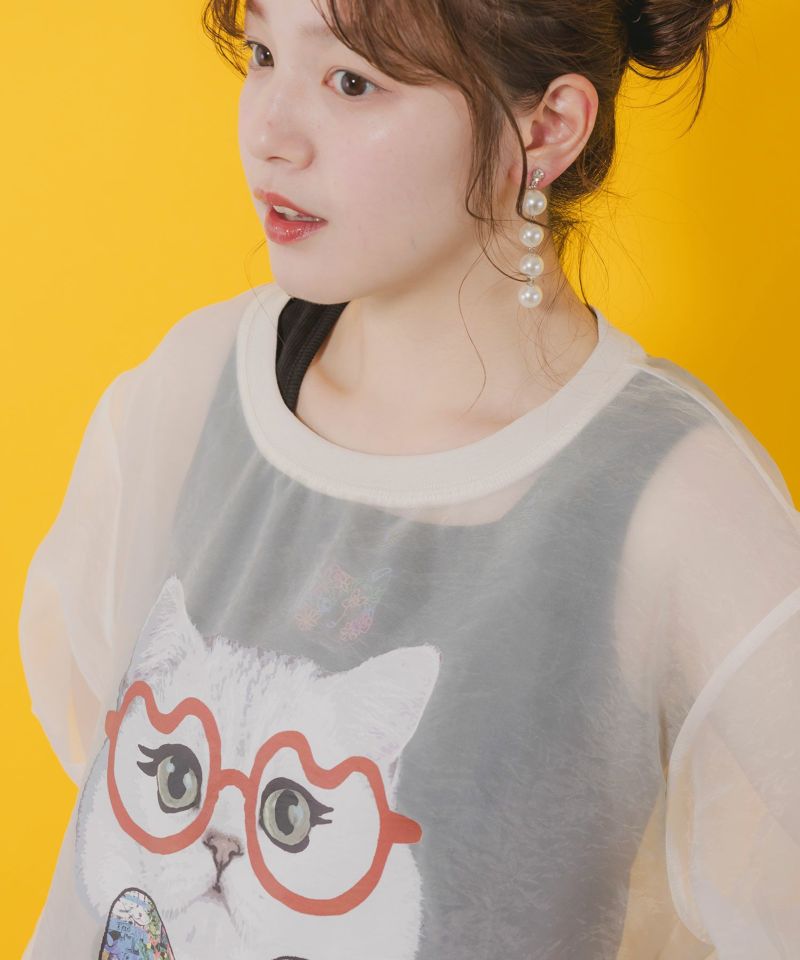 眼鏡リボンネコ柄シアープルオーバー-7