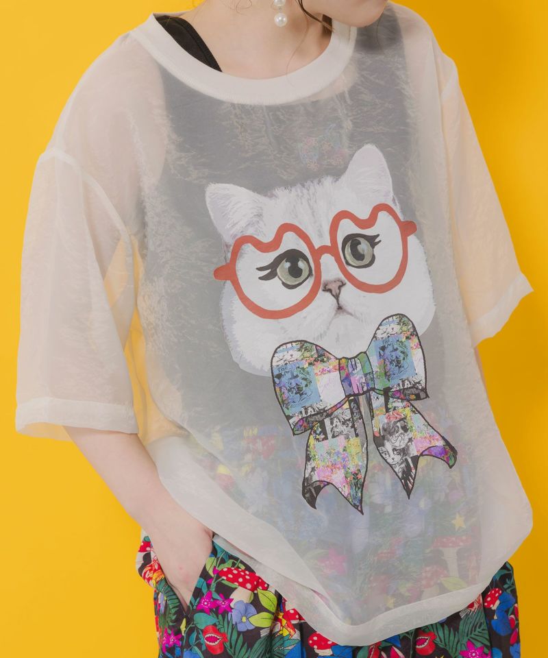 眼鏡リボンネコ柄シアープルオーバー-8
