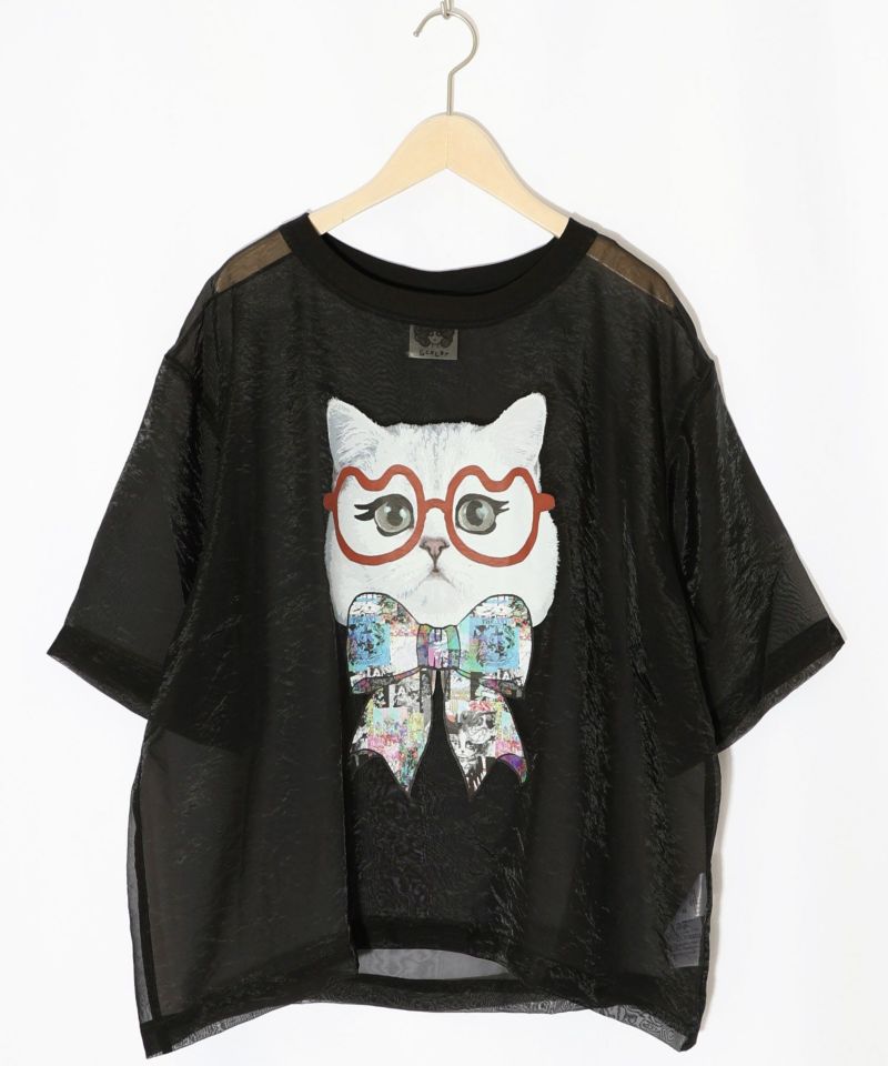 眼鏡リボンネコ柄シアープルオーバー-11