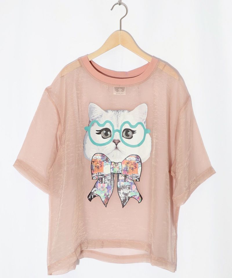 眼鏡リボンネコ柄シアープルオーバー-13