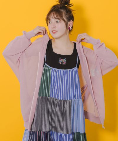 151686：蝶柄箔プリント ピグメント加工カーディガンの通販-ScoLar