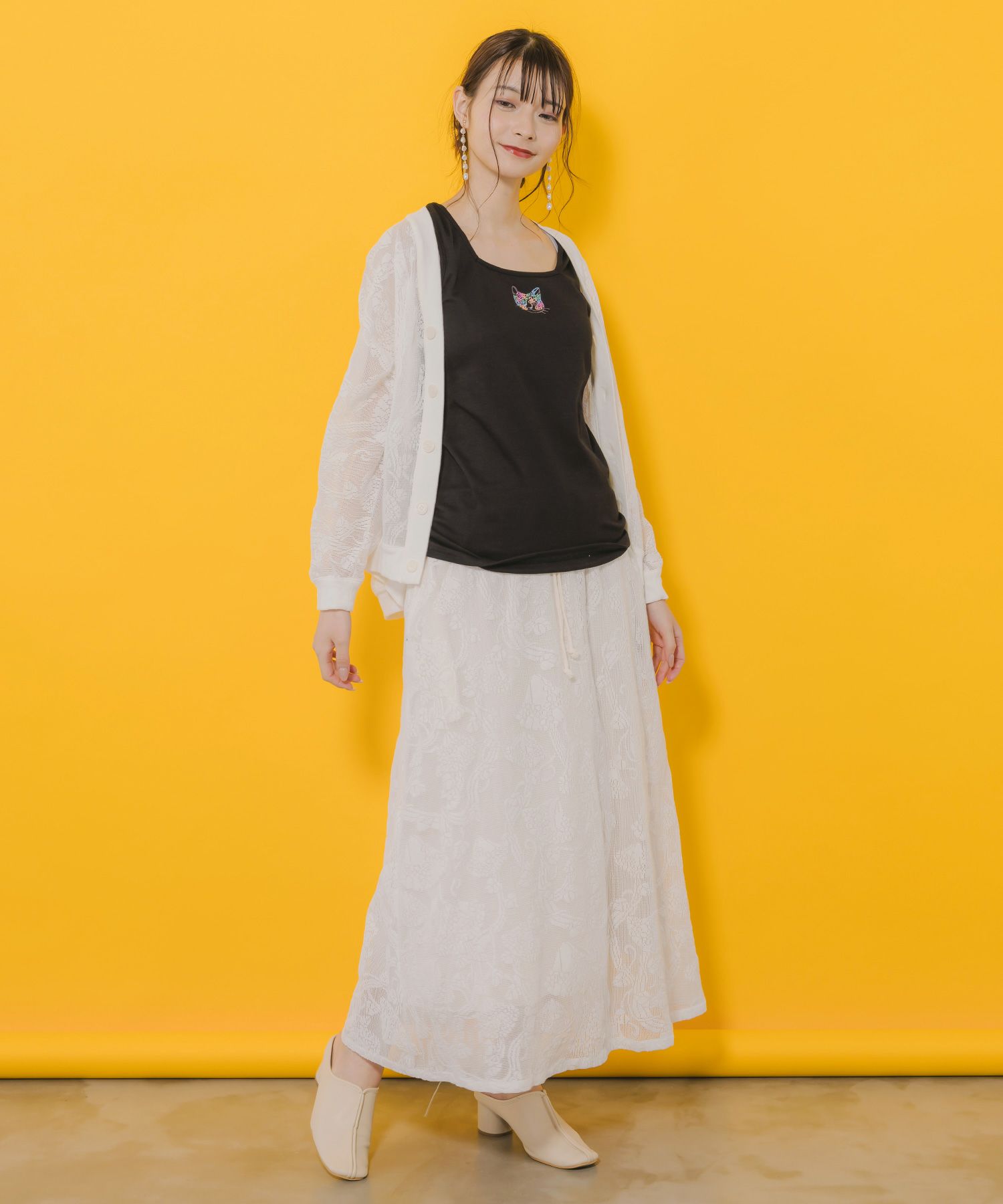 152655：オリジナルキノコ柄レーススカートの通販-ScoLar 