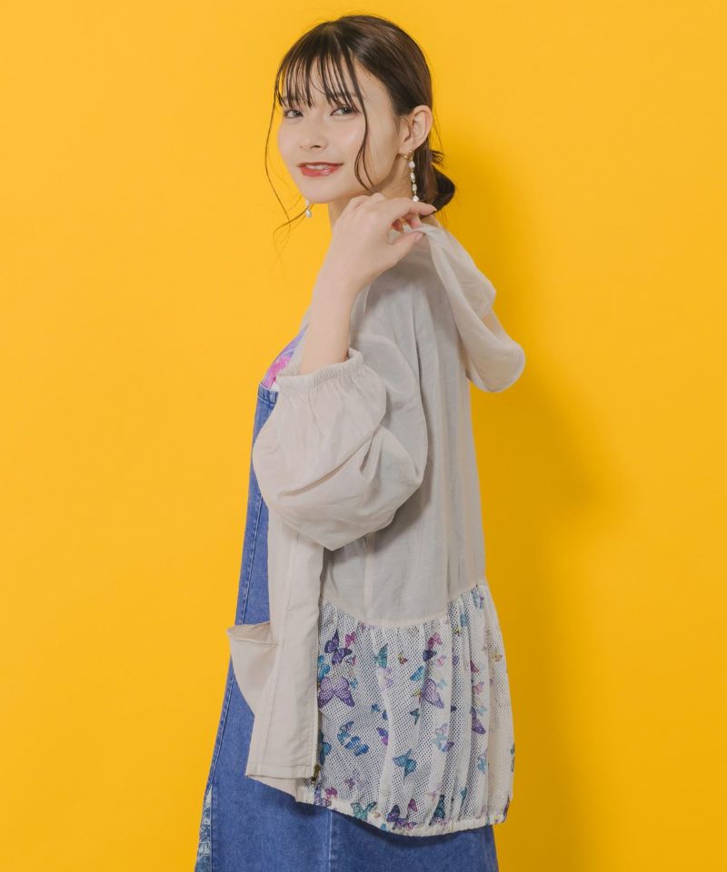 152649：蝶柄メッシュ切替コクーンパーカーの通販-ScoLar