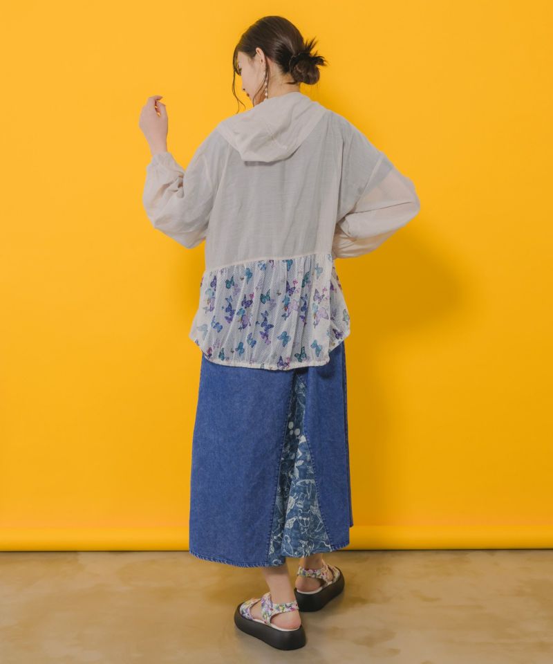 152649：蝶柄メッシュ切替コクーンパーカーの通販-ScoLar