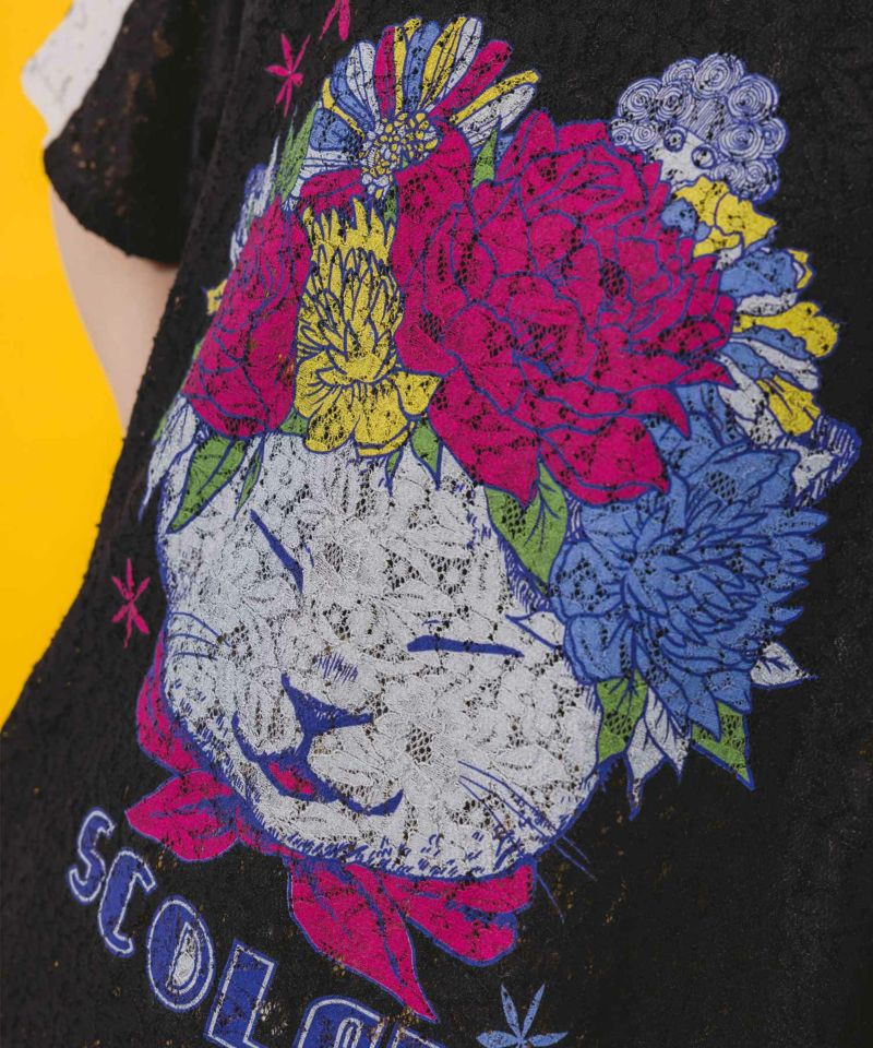 花ネコ柄レースTシャツ-7