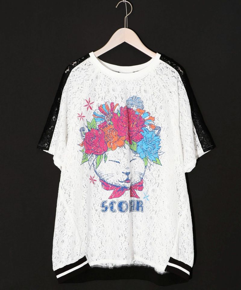 花ネコ柄レースTシャツ-8