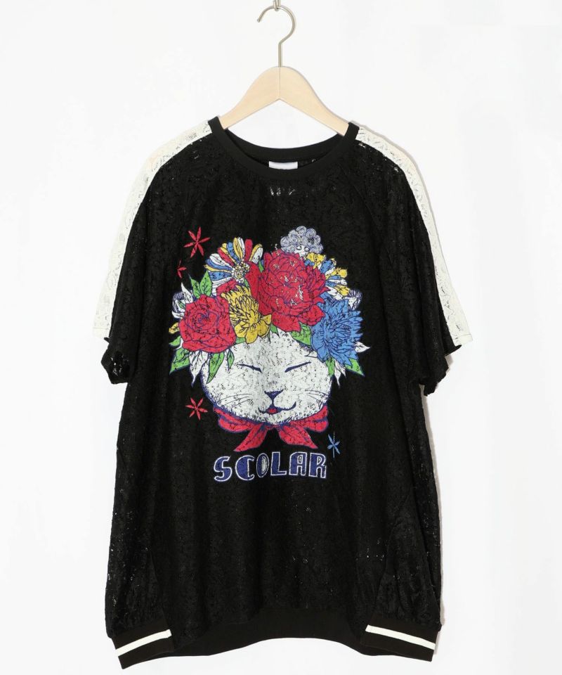 花ネコ柄レースTシャツ-10