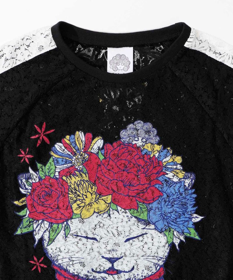 花ネコ柄レースTシャツ-12