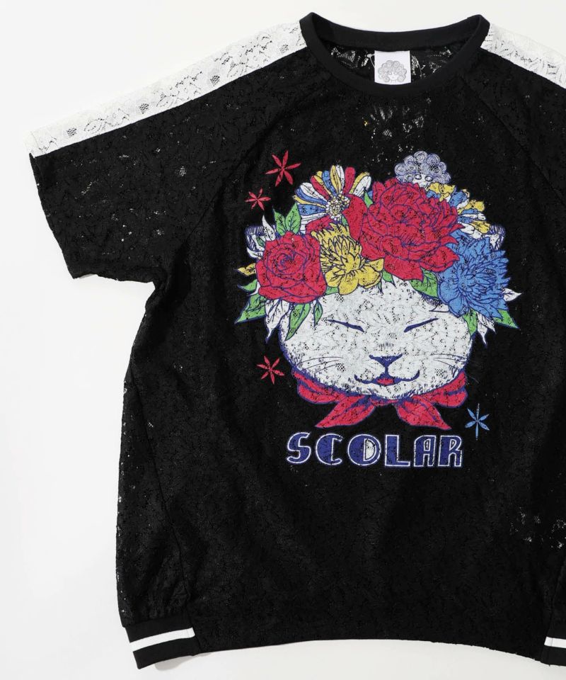 花ネコ柄レースTシャツ-13