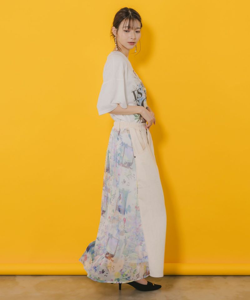 552236：紫陽花のある海辺のお部屋柄 切替スカートの通販-ScoLar