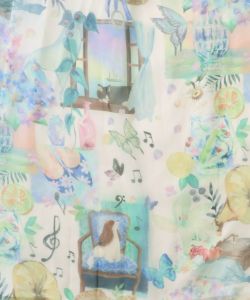 紫陽花のある海辺のお部屋柄 切替スカート-10
