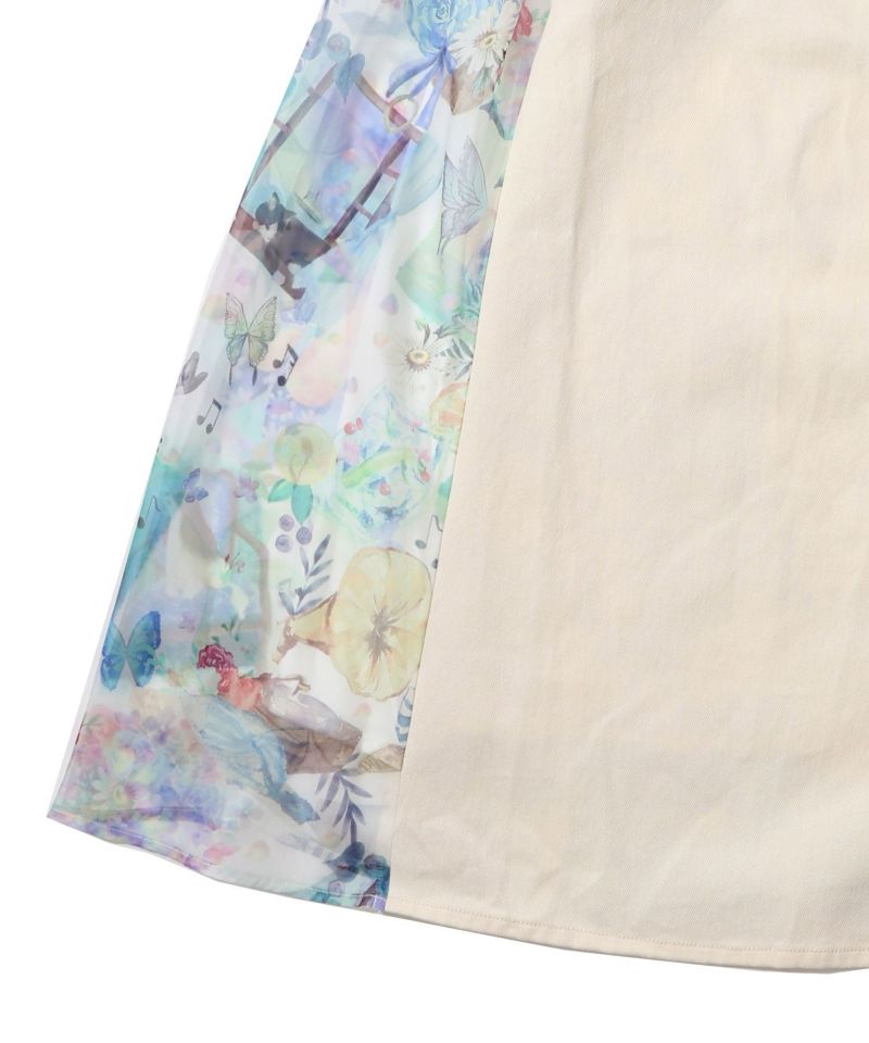 紫陽花のある海辺のお部屋柄 切替スカート-24