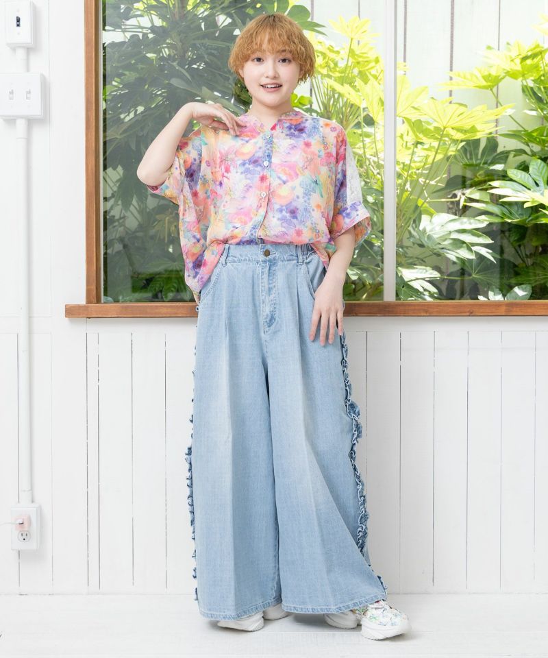 花蝶刺繍 サイドフリルパンツ-14