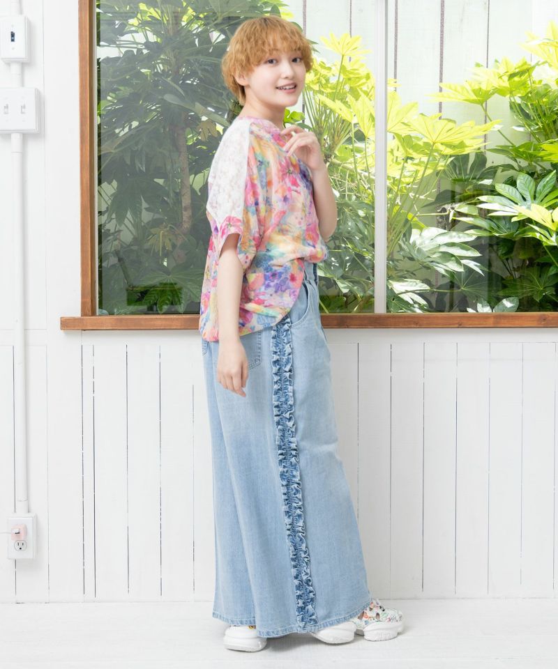 花蝶刺繍 サイドフリルパンツ-16