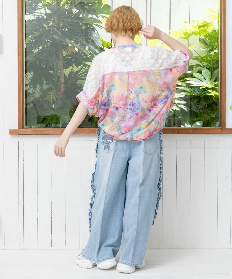 花蝶刺繍 サイドフリルパンツ-18