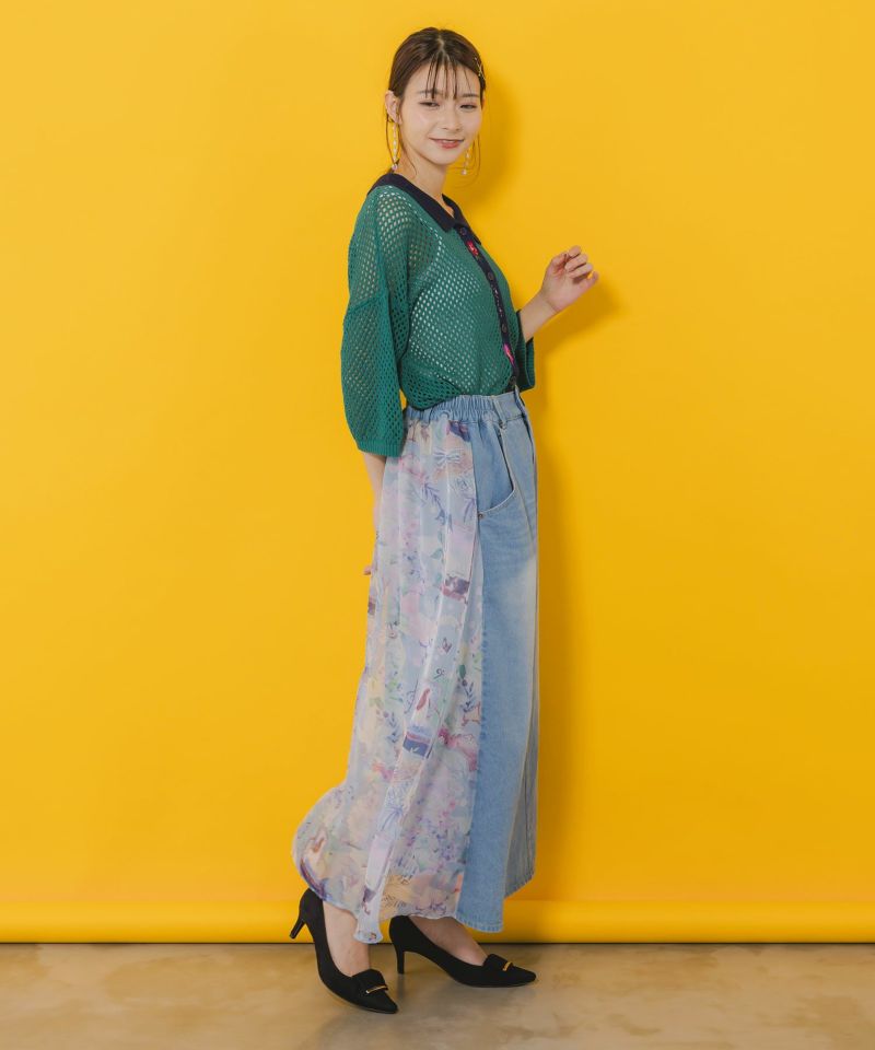 花蝶刺繍 メッシュ編みシャツ-4