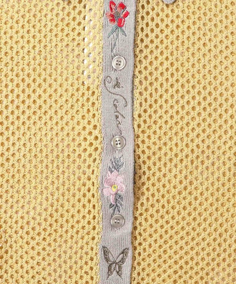 花蝶刺繍 メッシュ編みシャツ-11