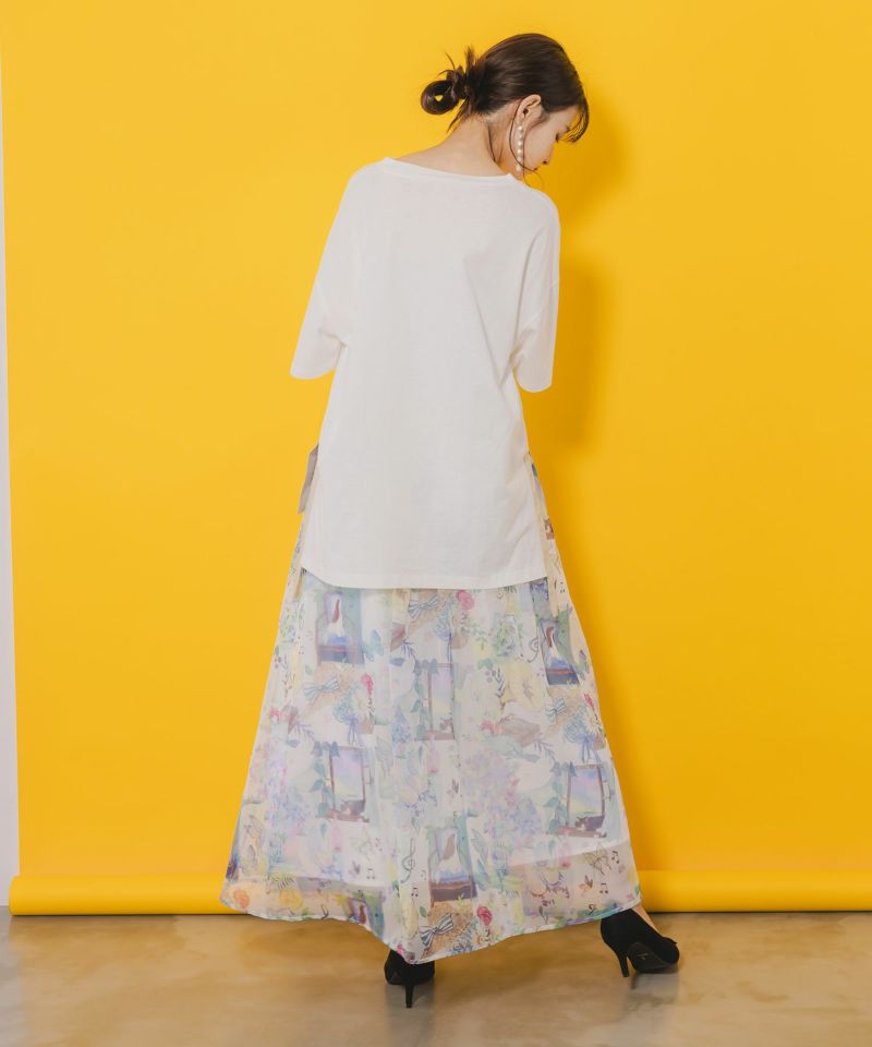 ロゴ花刺繍 スリット入りTシャツ-6