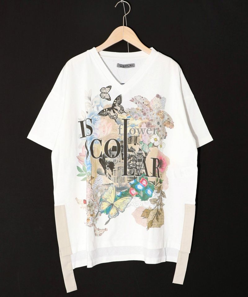 ロゴ花刺繍 スリット入りTシャツ-9